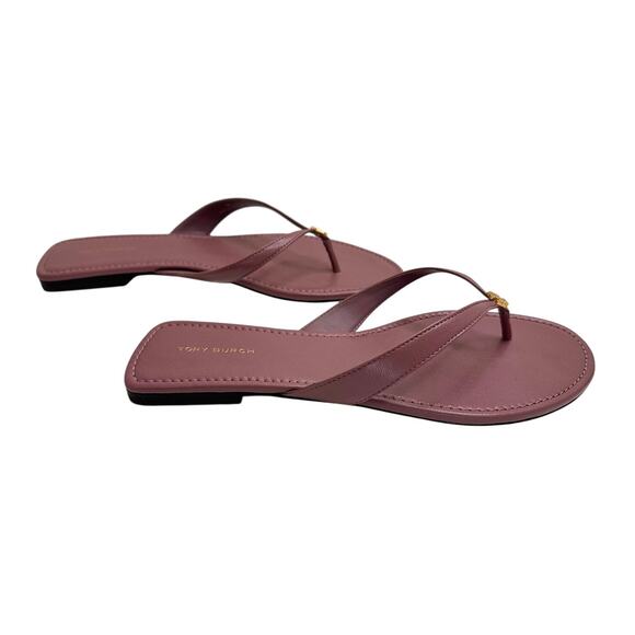 Tory Burch New! Lavender Pink Leather Flip Flop Sandals Gold Logo Summer Vacay 9 - Picture 2 of 9